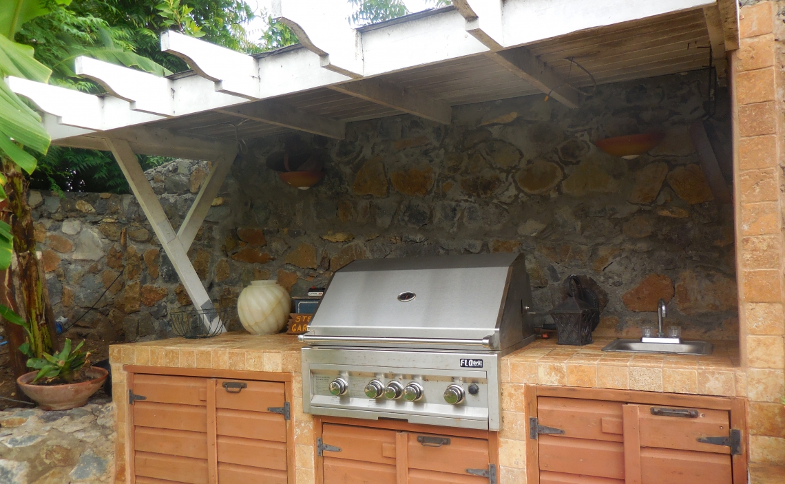 outdoor kitchen with stainless steel grill